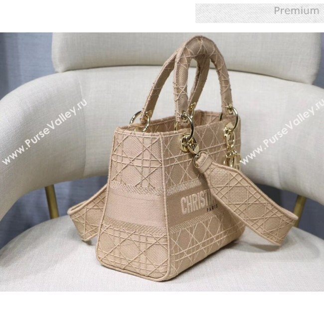 Dior Medium Lady D-Lite Embroidered Cannage Bag Beige 2020 (XXG-20042933)