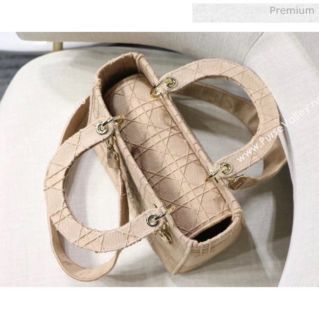 Dior Medium Lady D-Lite Embroidered Cannage Bag Beige 2020 (XXG-20042933)