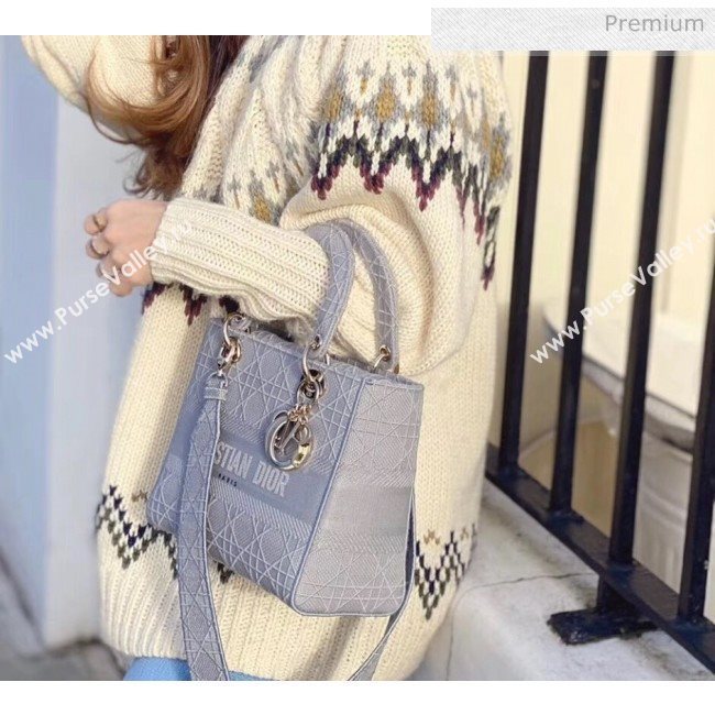 Dior Medium Lady D-Lite Embroidered Cannage Bag Grey 2020 (XXG-20042935)