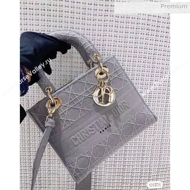 Dior Medium Lady D-Lite Embroidered Cannage Bag Grey 2020 (XXG-20042935)