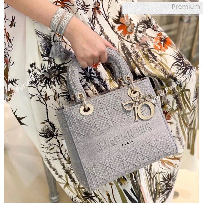 Dior Medium Lady D-Lite Embroidered Cannage Bag Grey 2020 (XXG-20042935)