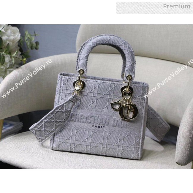 Dior Medium Lady D-Lite Embroidered Cannage Bag Grey 2020 (XXG-20042935)