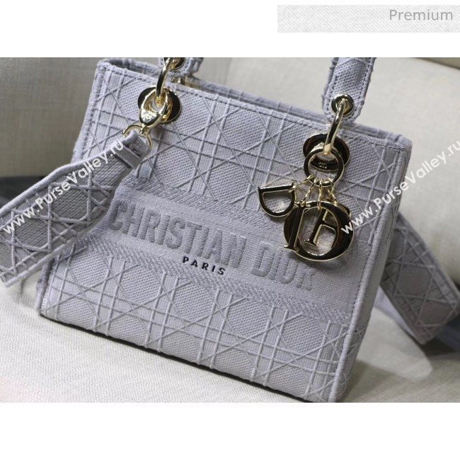 Dior Medium Lady D-Lite Embroidered Cannage Bag Grey 2020 (XXG-20042935)