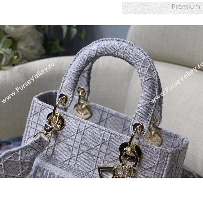 Dior Medium Lady D-Lite Embroidered Cannage Bag Grey 2020 (XXG-20042935)