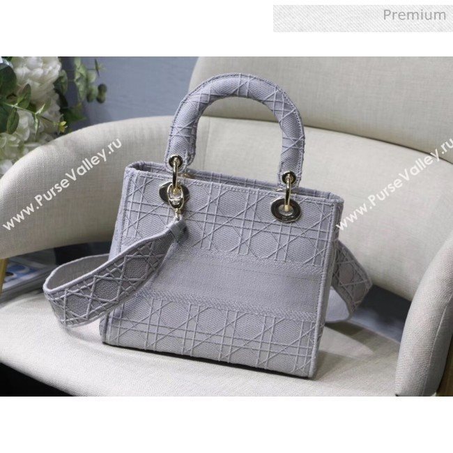 Dior Medium Lady D-Lite Embroidered Cannage Bag Grey 2020 (XXG-20042935)