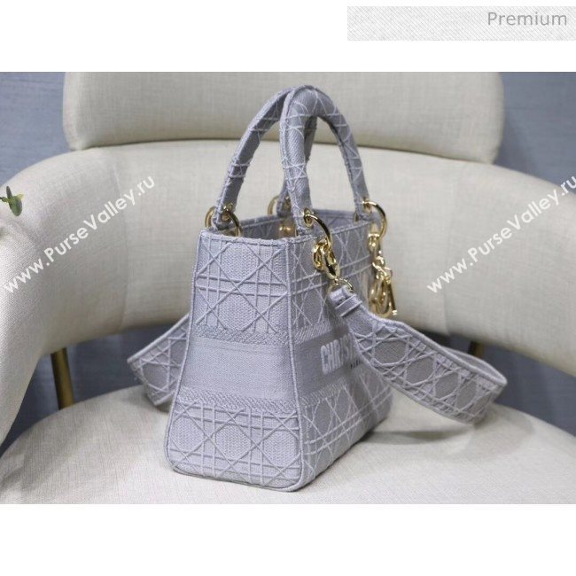 Dior Medium Lady D-Lite Embroidered Cannage Bag Grey 2020 (XXG-20042935)
