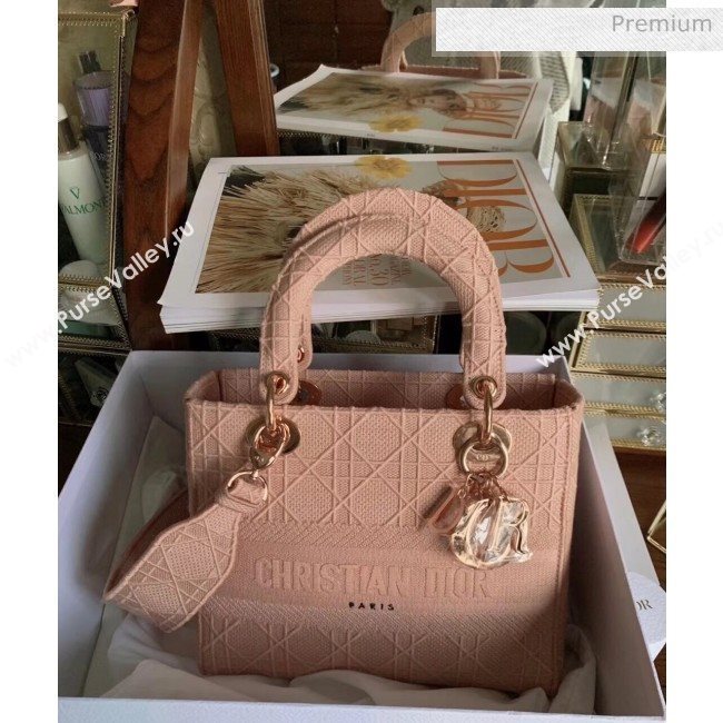 Dior Medium Lady D-Lite Embroidered Cannage Bag Pink 2020 (XXG-20042934)