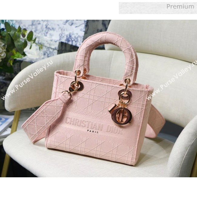 Dior Medium Lady D-Lite Embroidered Cannage Bag Pink 2020 (XXG-20042934)