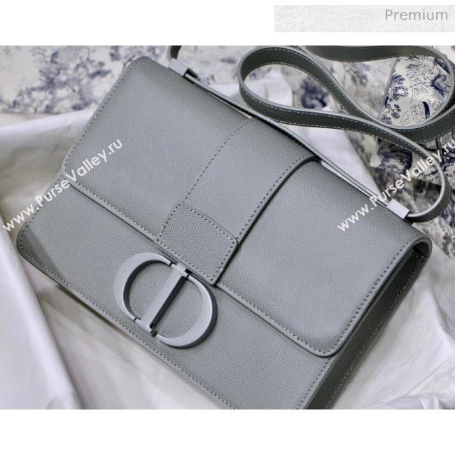 Dior 30 Montaigne Stamped Grain Calfskin Flap Bag With Matte Tonal CD Clasp Grey Stone 2020 (XXG-20042936)