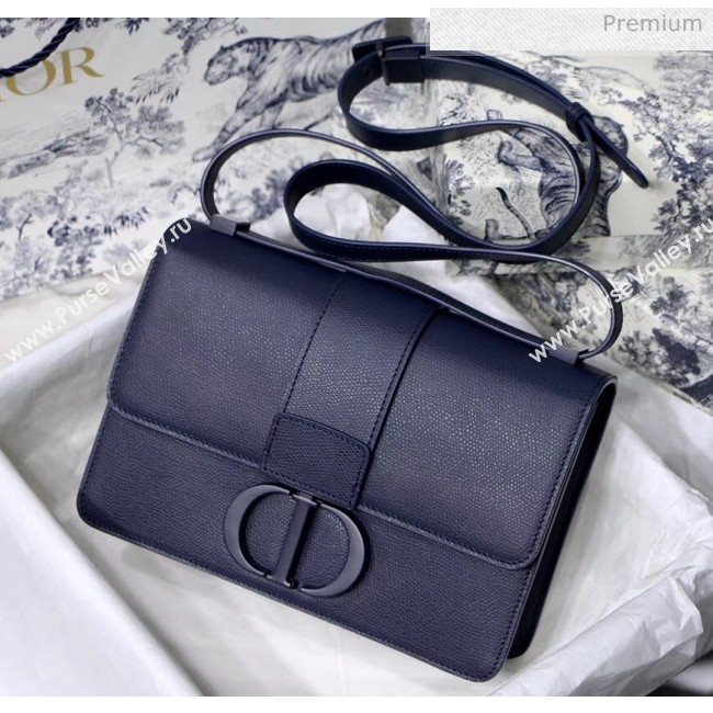 Dior 30 Montaigne Stamped Grain Calfskin Flap Bag With Matte Tonal CD Clasp Deep Blue 2020 (XXG-20042937)