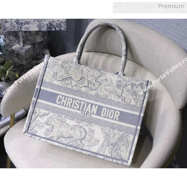 Dior Small Book Tote with Tiger Embroidery Grey 2020 (XXG-20042927)