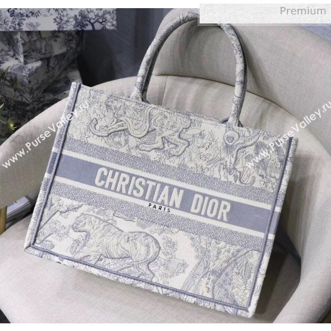 Dior Small Book Tote with Tiger Embroidery Grey 2020 (XXG-20042927)