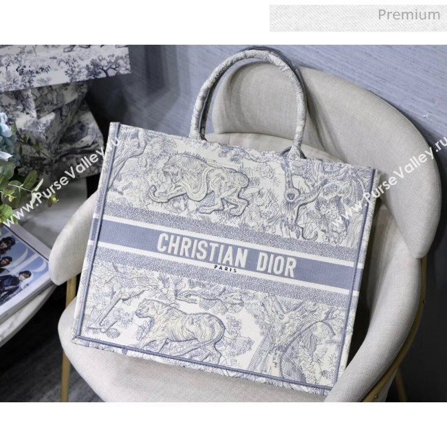 Dior Large Book Tote with Tiger Embroidery Grey 2020 (XXG-20042928)