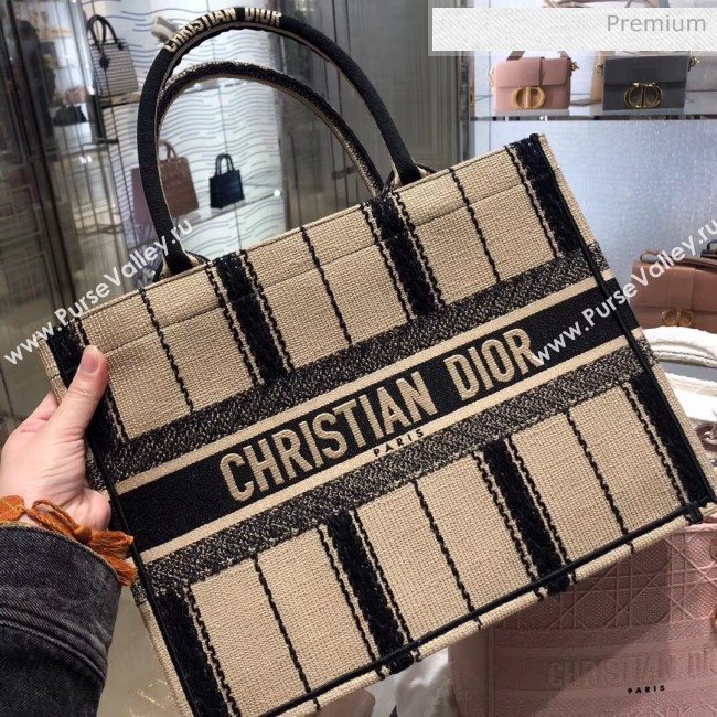 Dior Small Book Tote with Stripes Embroidery Beige/Black 2020 (XXG-20042930)