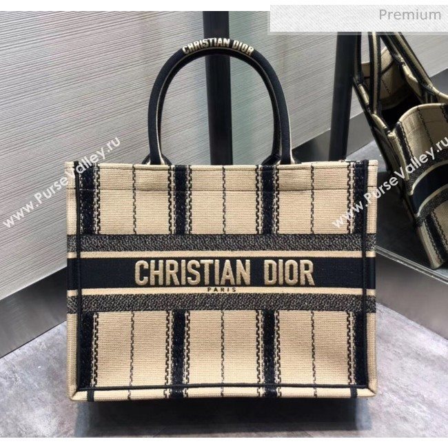 Dior Small Book Tote with Stripes Embroidery Beige/Black 2020 (XXG-20042930)