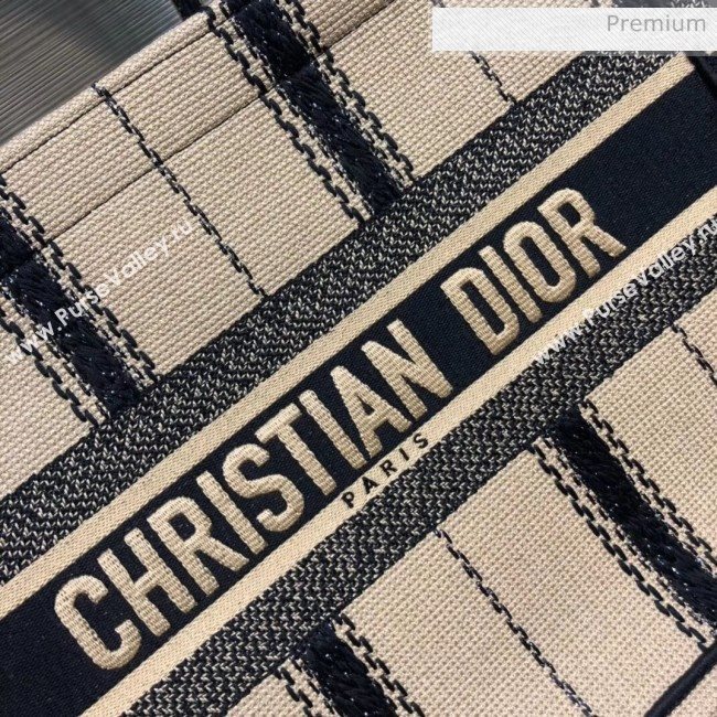 Dior Small Book Tote with Stripes Embroidery Beige/Black 2020 (XXG-20042930)