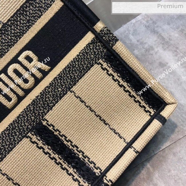 Dior Small Book Tote with Stripes Embroidery Beige/Black 2020 (XXG-20042930)