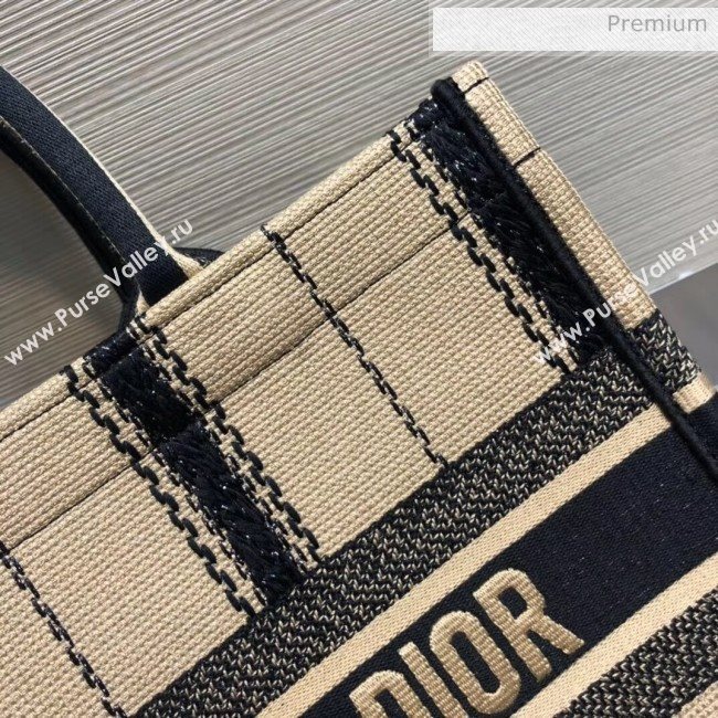 Dior Small Book Tote with Stripes Embroidery Beige/Black 2020 (XXG-20042930)