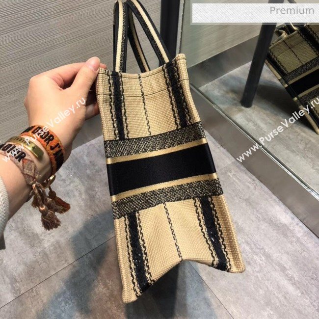 Dior Small Book Tote with Stripes Embroidery Beige/Black 2020 (XXG-20042930)