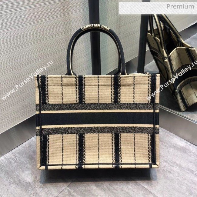 Dior Small Book Tote with Stripes Embroidery Beige/Black 2020 (XXG-20042930)