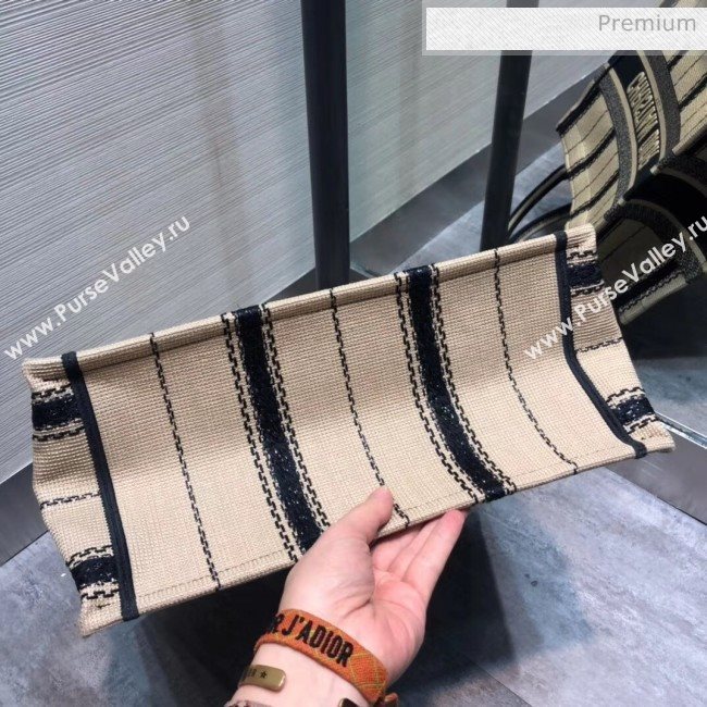 Dior Small Book Tote with Stripes Embroidery Beige/Black 2020 (XXG-20042930)