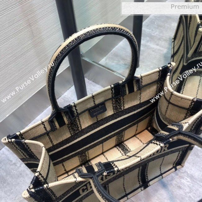 Dior Small Book Tote with Stripes Embroidery Beige/Black 2020 (XXG-20042930)