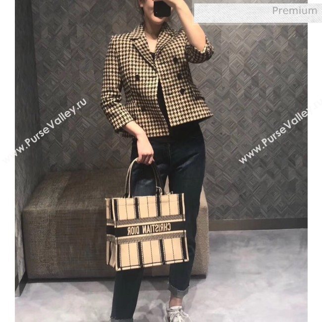 Dior Small Book Tote with Stripes Embroidery Beige/Black 2020 (XXG-20042930)