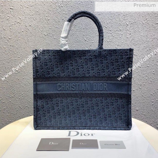 Dior Large Oblique Embroidered Denim Dior Book Tote Blue 2020 (XXG-20042926)