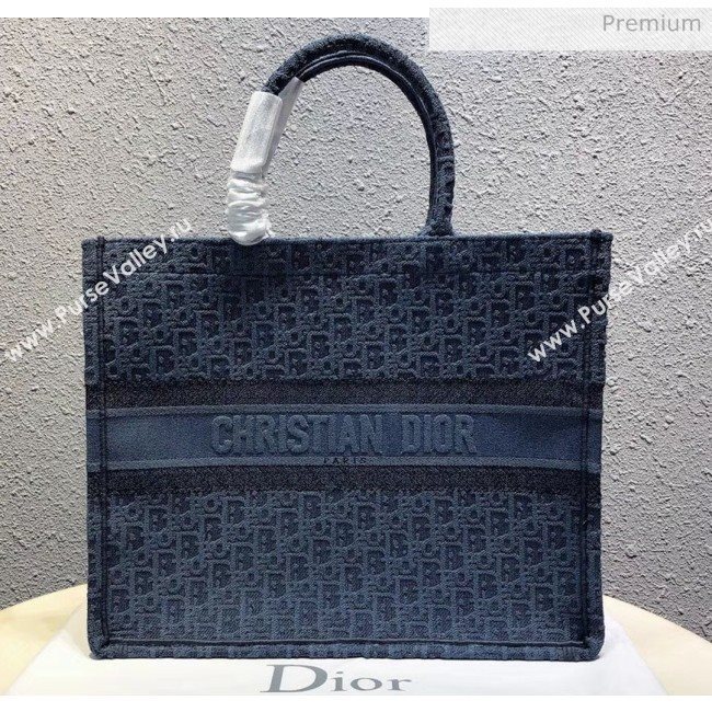 Dior Large Oblique Embroidered Denim Dior Book Tote Blue 2020 (XXG-20042926)