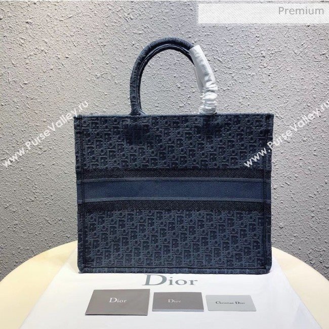 Dior Large Oblique Embroidered Denim Dior Book Tote Blue 2020 (XXG-20042926)