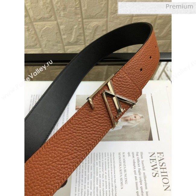 Louis Vuitton LV Tilt Grained Calfskin Belt 40mm with LV Buckle Brown 2020 (99-0022102)