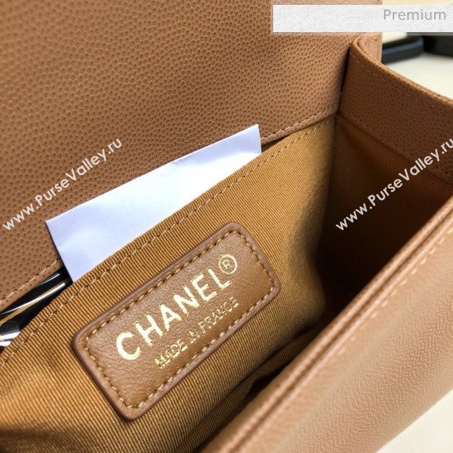 Chanel Grained Chevron Calfskin Small Boy Flap Bag Brown 2020 (YD-0022106)