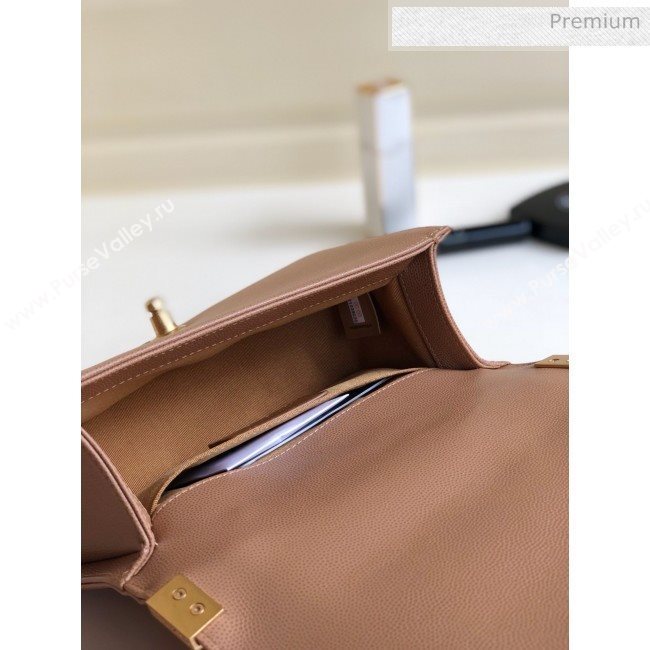 Chanel Grained Chevron Calfskin Small Boy Flap Bag Brown 2020 (YD-0022106)