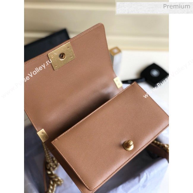 Chanel Grained Chevron Calfskin Small Boy Flap Bag Brown 2020 (YD-0022106)