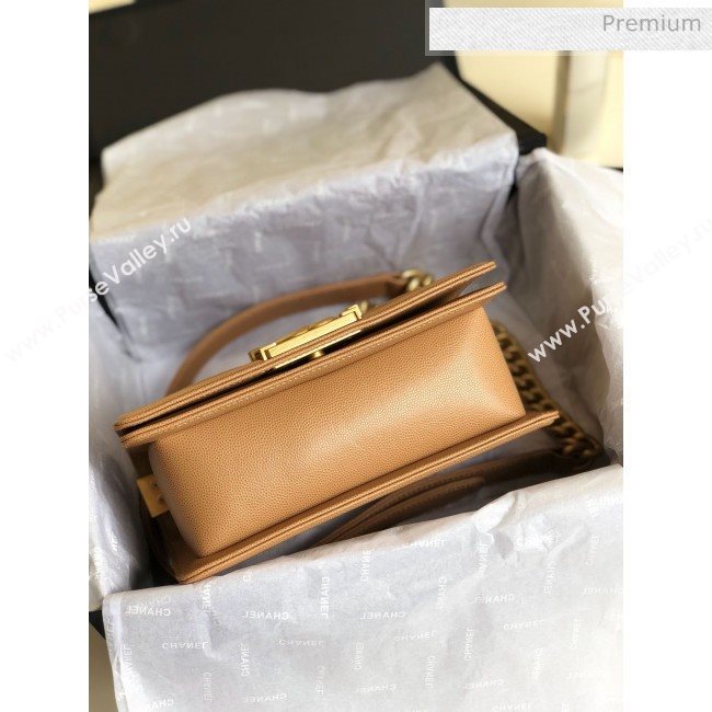 Chanel Grained Chevron Calfskin Small Boy Flap Bag Brown 2020 (YD-0022106)