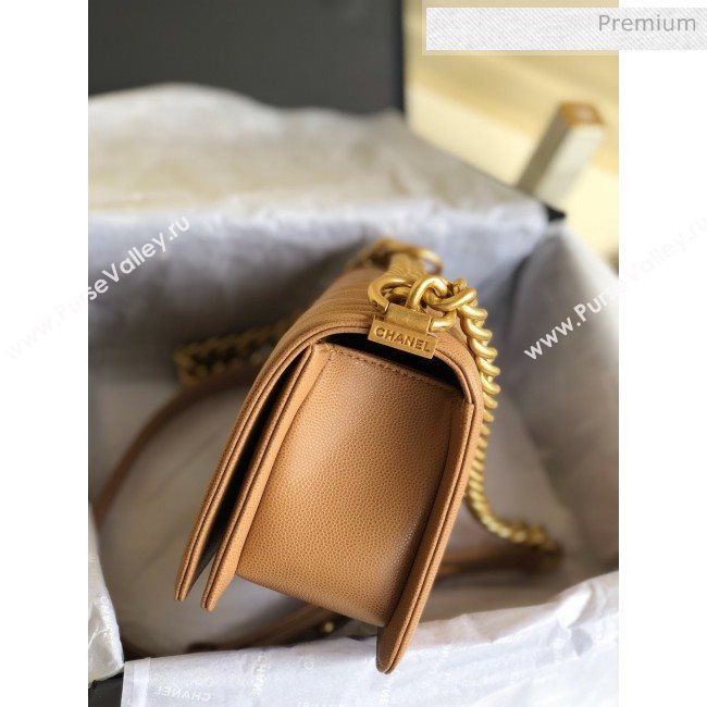 Chanel Grained Chevron Calfskin Small Boy Flap Bag Brown 2020 (YD-0022106)
