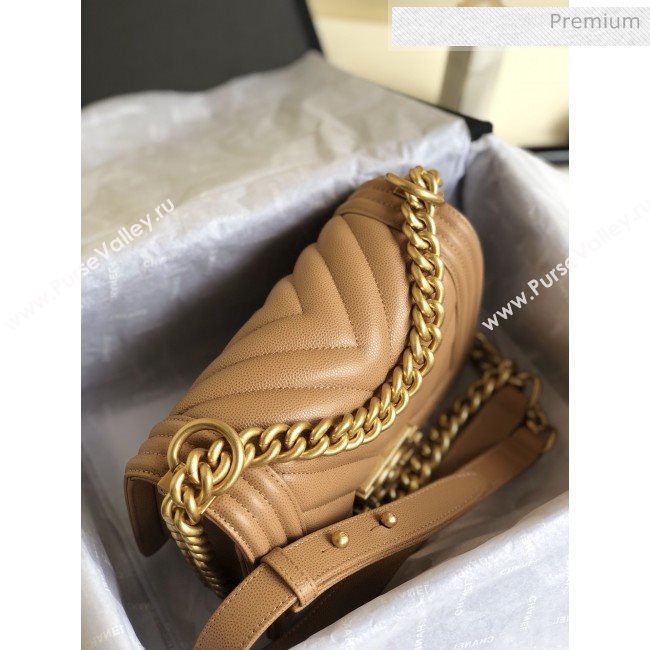 Chanel Grained Chevron Calfskin Small Boy Flap Bag Brown 2020 (YD-0022106)