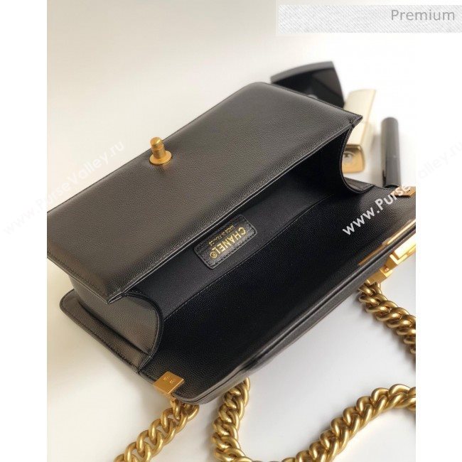 Chanel Grained Chevron Calfskin Medium Boy Flap Bag Black 2020 (YD-0022108)