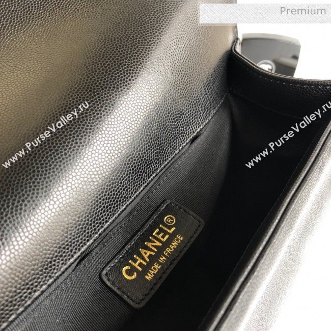 Chanel Grained Chevron Calfskin Medium Boy Flap Bag Black 2020 (YD-0022108)