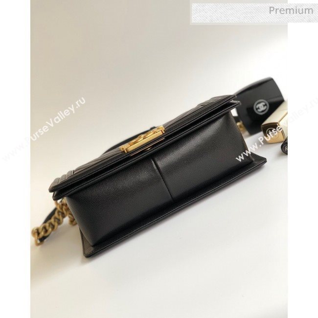 Chanel Grained Chevron Calfskin Medium Boy Flap Bag Black 2020 (YD-0022108)