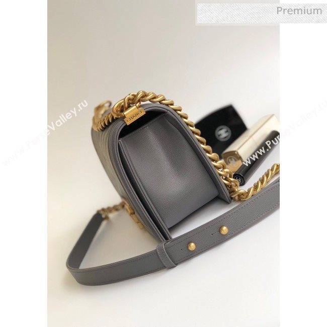 Chanel Grained Chevron Calfskin Medium Boy Flap Bag Gray 2020 (YD-0022111)