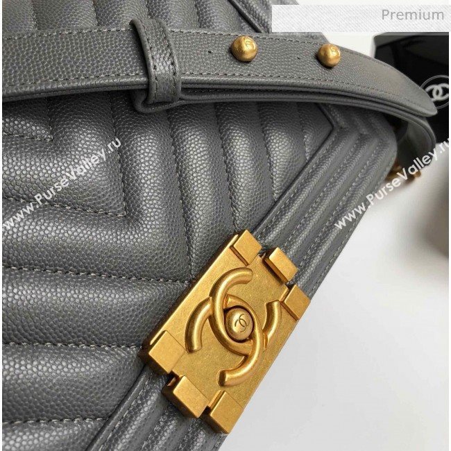 Chanel Grained Chevron Calfskin Medium Boy Flap Bag Gray 2020 (YD-0022111)