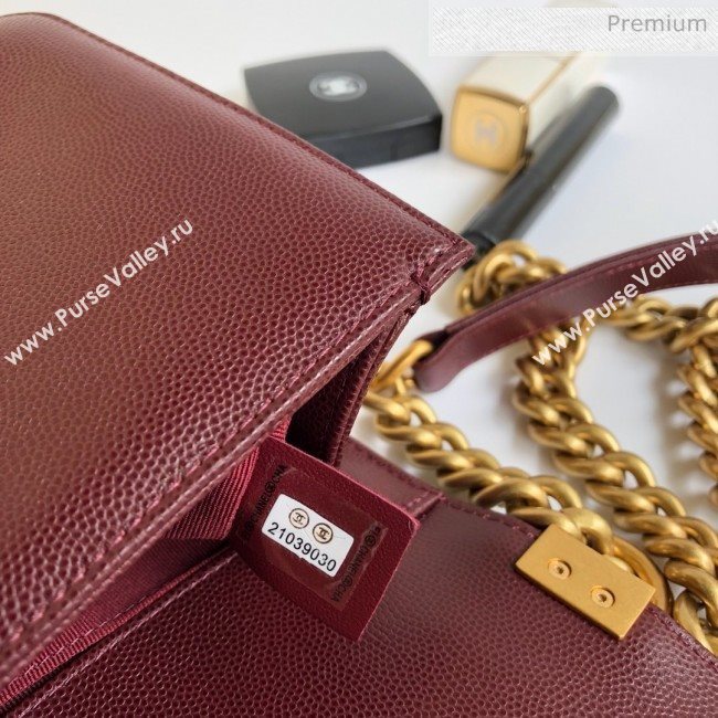 Chanel Grained Chevron Calfskin Medium Boy Flap Bag Burgundy 2020 (YD-0022104)
