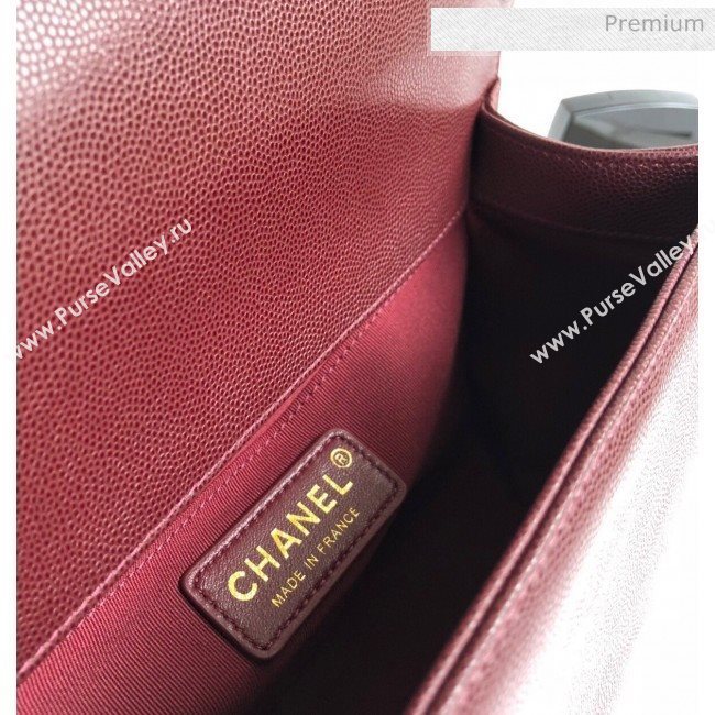 Chanel Grained Chevron Calfskin Medium Boy Flap Bag Burgundy 2020 (YD-0022104)