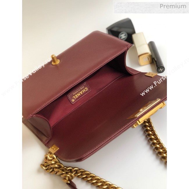 Chanel Grained Chevron Calfskin Medium Boy Flap Bag Burgundy 2020 (YD-0022104)