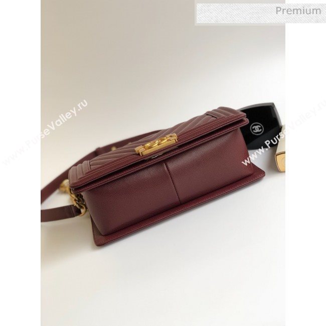 Chanel Grained Chevron Calfskin Medium Boy Flap Bag Burgundy 2020 (YD-0022104)