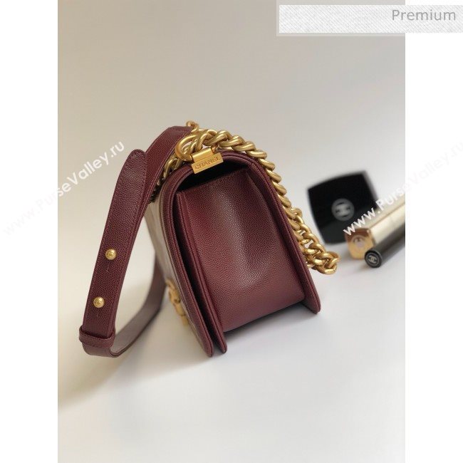 Chanel Grained Chevron Calfskin Medium Boy Flap Bag Burgundy 2020 (YD-0022104)