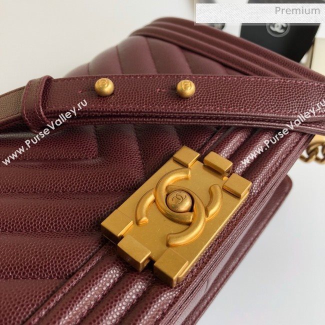 Chanel Grained Chevron Calfskin Medium Boy Flap Bag Burgundy 2020 (YD-0022104)
