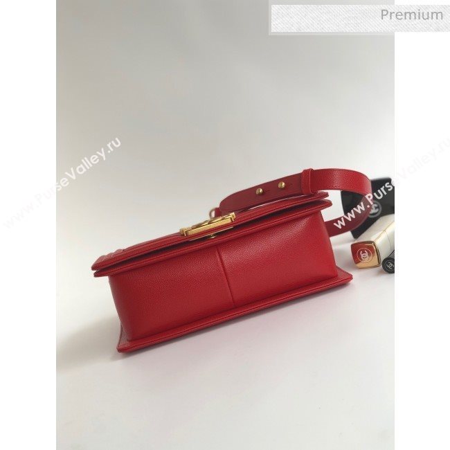 Chanel Grained Chevron Calfskin Medium Boy Flap Bag Red 2020 (YD-0022107)