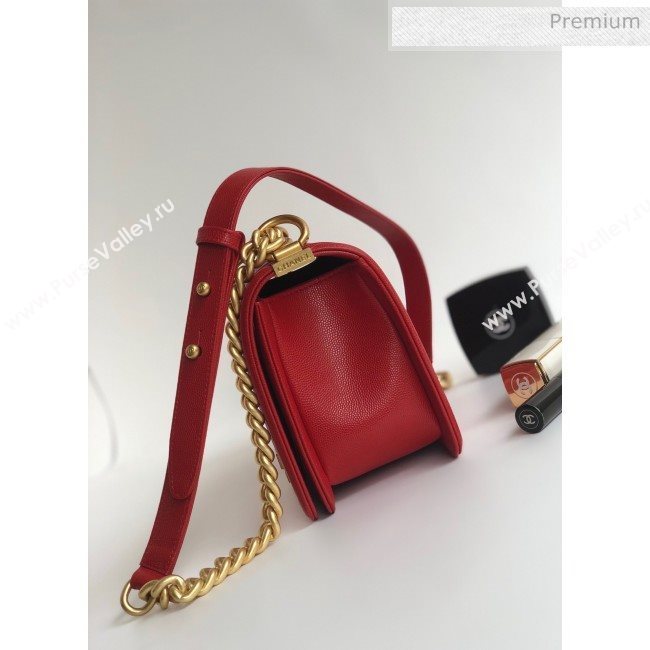 Chanel Grained Chevron Calfskin Medium Boy Flap Bag Red 2020 (YD-0022107)